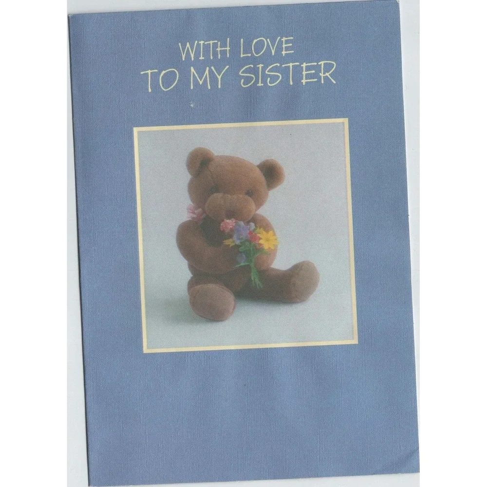 Vintage 1986 Hallmark Greeting Card To My Sister Teddy Bear Flowers